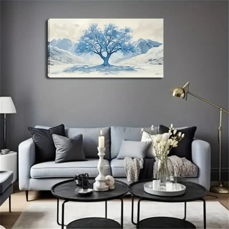 Snowy Mountain Majestic Tree Wall Art Canvas Office Home Room Framed 120x60cm