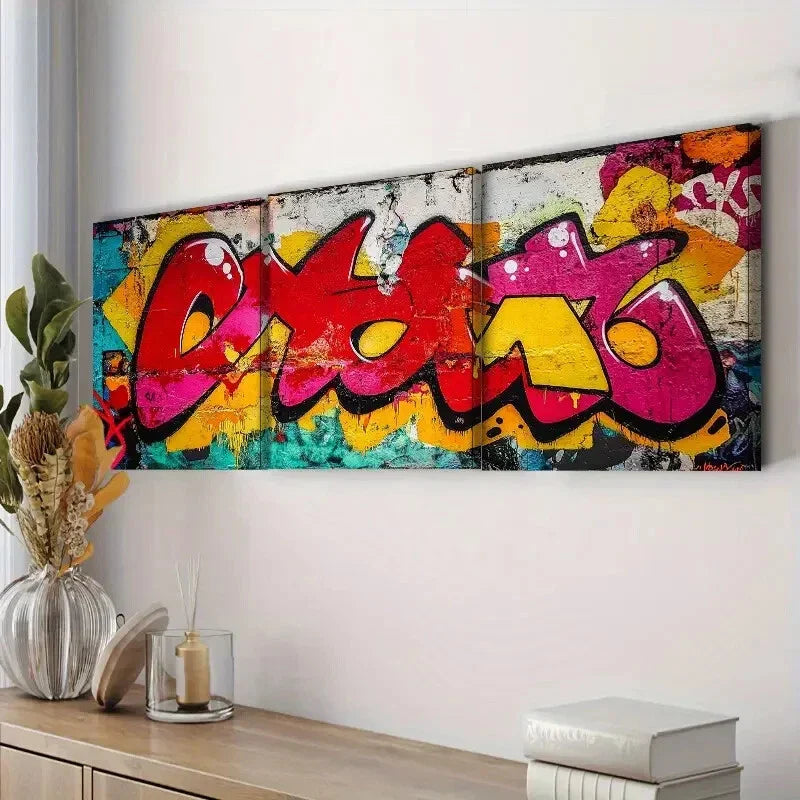 3pcs Colorful Graffiti on Rooftops Perfect Wall Art Set Canvas Framed 40x60cm - High Quality Print 100% Australian Made Wall Canvas Ready to Hang