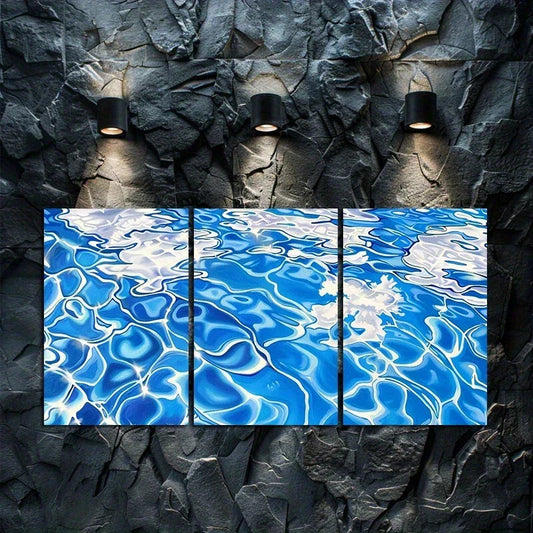 3pcs Blue and White Abstract Swirl Metal Print Ready to Hang Art