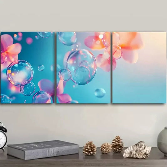 3pcs Art Deco Modern Bubble Petal Floral  Wall Art Set Canvas Framed 40x60cm - High Quality Print 100% Australian Made Wall Canvas Ready to Hang