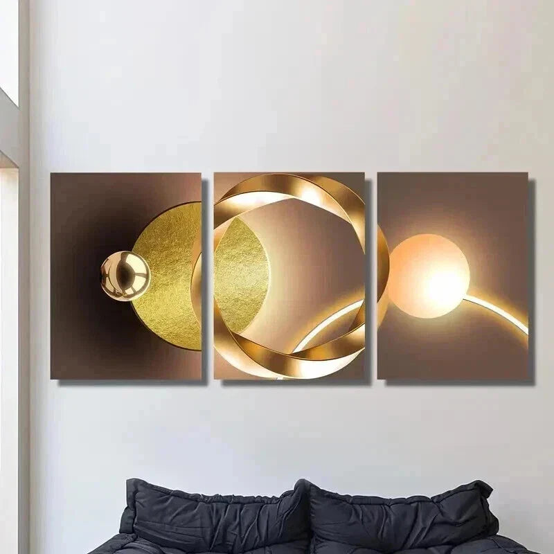 3pcs Abstract Geometry Golden Luxury Wall Art Set Canvas Framed 40x60cm - High Quality Print 100% Australian Made Wall Canvas Ready to Hang