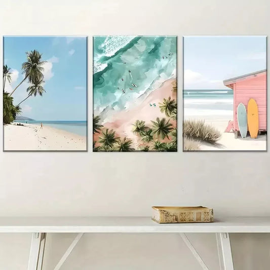 3pcs Vibrant Ocean Palm Trees Sunset Beaches Wall Art Set Canvas Framed 40x60cm - High Quality Print 100% Australian Made Wall Canvas Ready to Hang