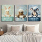 3pcs Cute Bunny Sloth Raccoon in Bathtub Wall Art Set Canvas Framed 40x60cm - High Quality Print 100% Australian Made Wall Canvas Ready to Hang