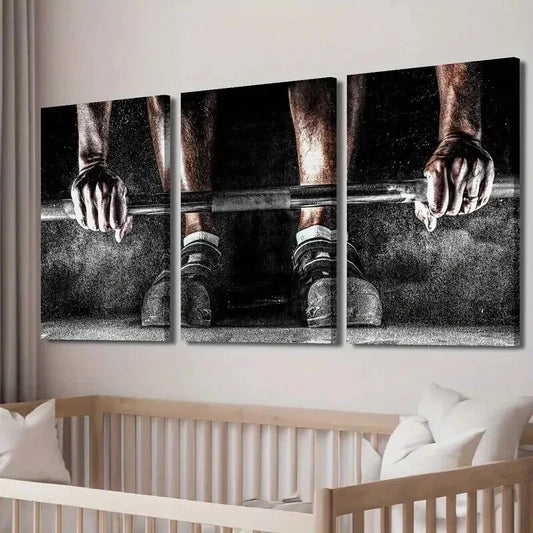 3pcs Weightlifting Man in Gym Decor Wall Art Set Canvas Framed 40x60cm - High Quality Print 100% Australian Made Wall Canvas Ready to Hang