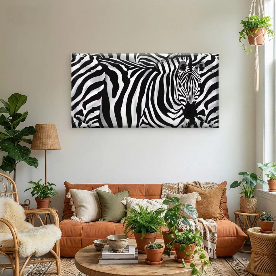 Abstract Zebra Stripes Wall Art Canvas Office Home Room Framed 80x45cm
