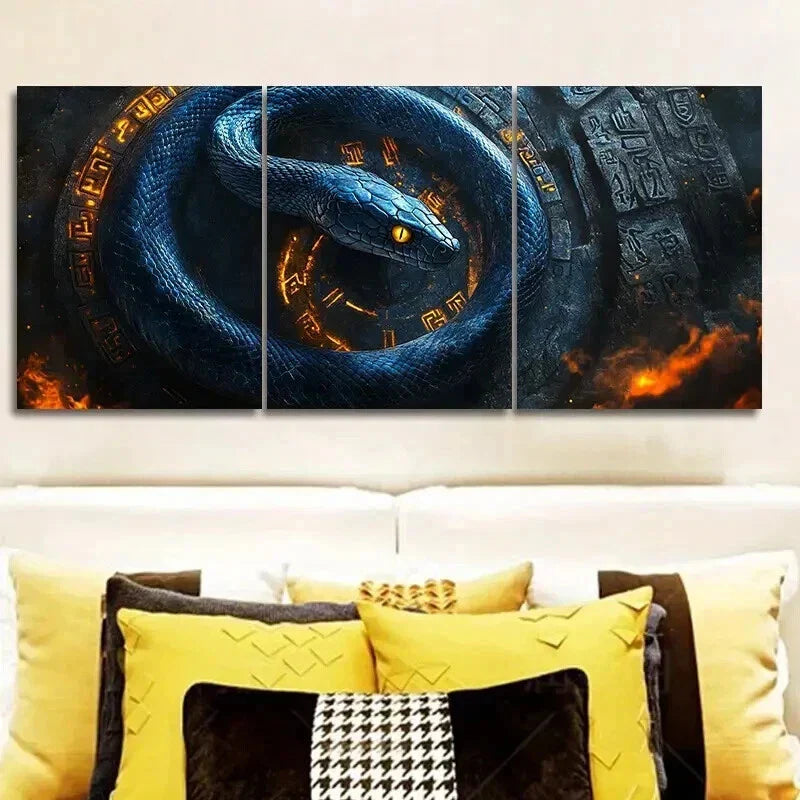 3pcs A Black Snake with a Curse Decor Wall Art Set Canvas Framed 40x60cm - High Quality Print 100% Australian Made Wall Canvas Ready to Hang