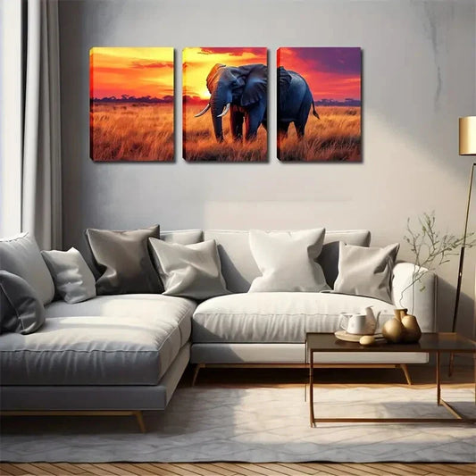3pcs Elephant colorful painting Wall Art Set Canvas Framed 40x60cm - High Quality Print 100% Australian Made Wall Canvas Ready to Hang
