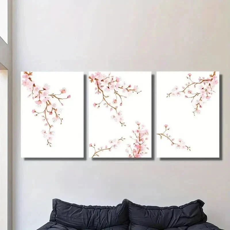 3pcs Vibrant Sakura Watercolor Branches Wall Art Set Canvas Framed 40x60cm - High Quality Print 100% Australian Made Wall Canvas Ready to Hang