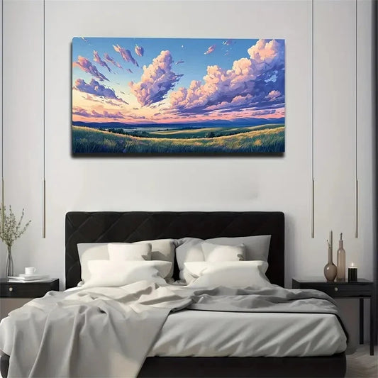 Vibrant Sunset Sky Greenery Wall Art canvas office home room framed 120x60cm