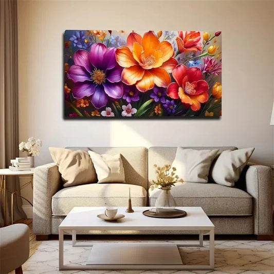 Colorful Bouquet Of Flowers Wall Art Canvas Office Home Room Framed 120x60cm