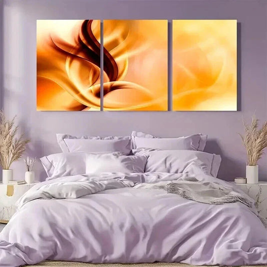 3pcs Entangled Abstract Golden Waves Wall Art Set Canvas Framed 40x60cm - High Quality Print 100% Australian Made Wall Canvas Ready to Hang