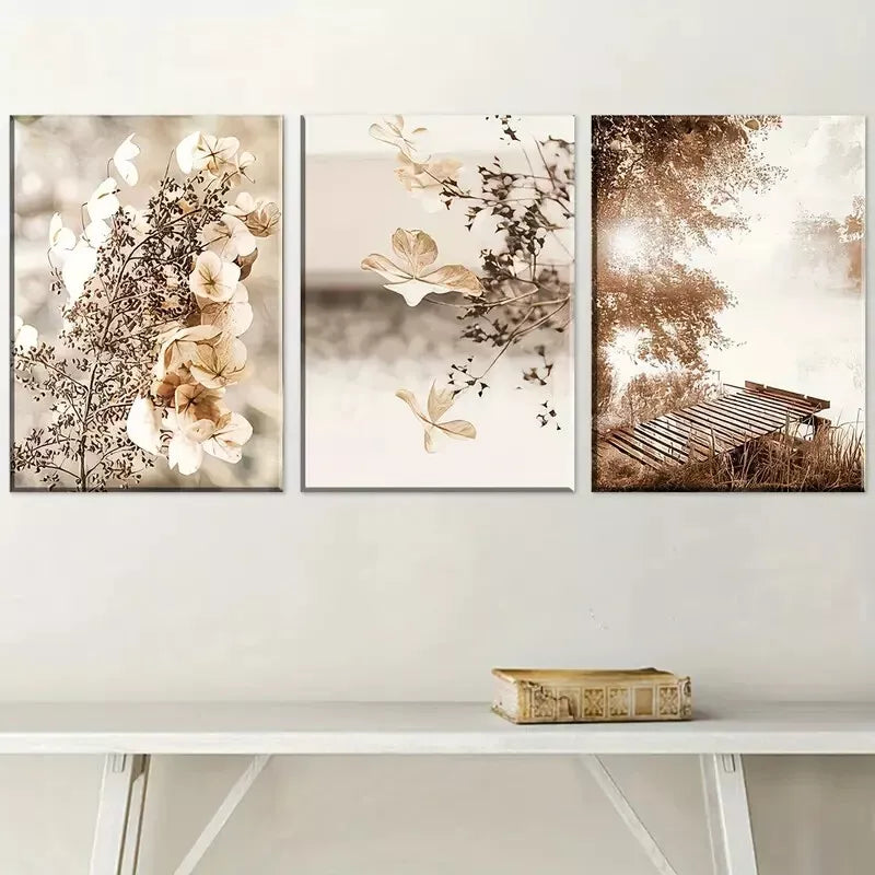3pcs Natural Leaf Deep Autumn Landscape Wall Art Set Canvas Framed 40x60cm - High Quality Print 100% Australian Made Wall Canvas Ready to Hang