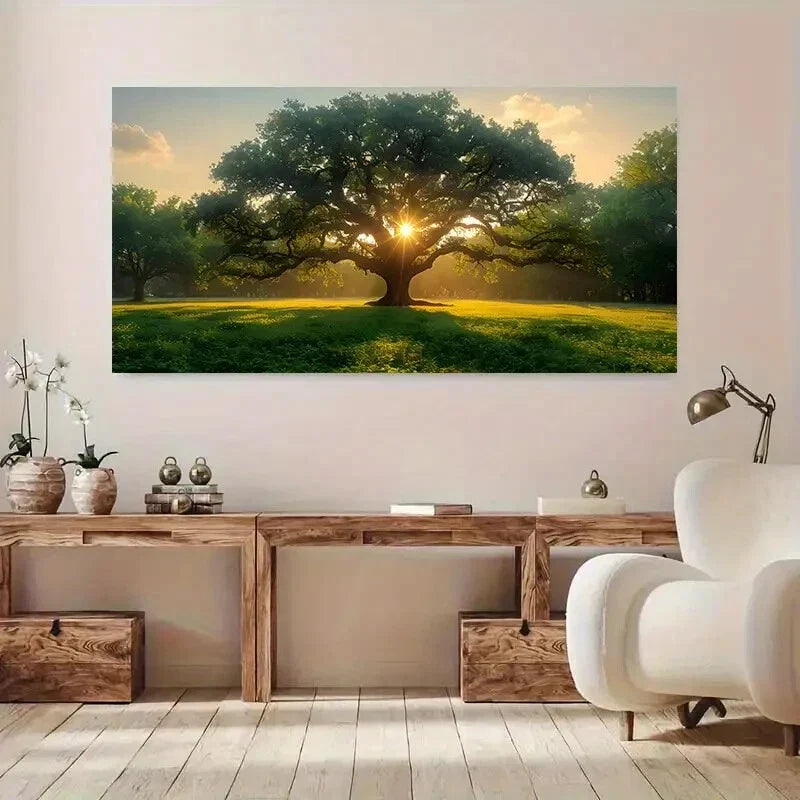 Oak Tree Majestic Sunlitwall canvas office home room framed 120x60cm