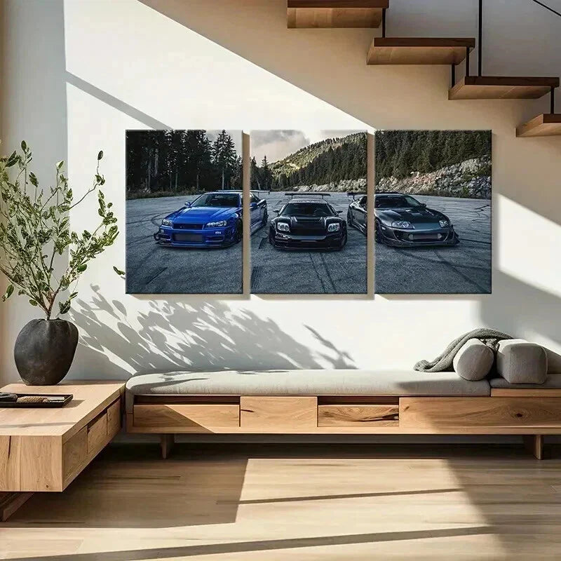 3pcs Modern Vehicle Sports Car & Supercar Wall Art Set Canvas Framed 40x60cm - High Quality Print 100% Australian Made Wall Canvas Ready to Hang