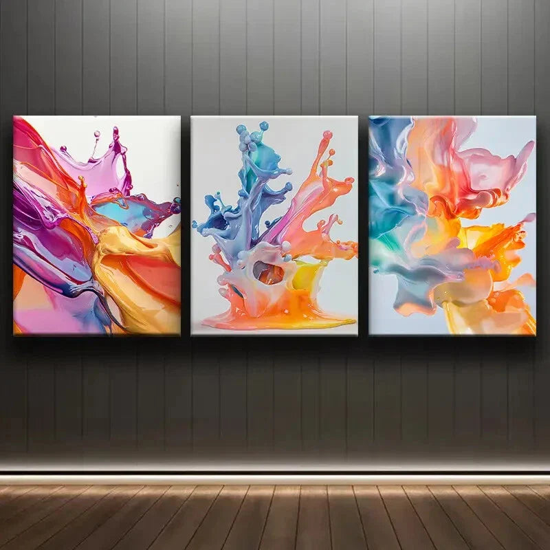 3pcs Colorful Splashes Design Modern Perfect Wall Art Set Canvas Framed 40x60cm - High Quality Print 100% Australian Made Wall Canvas Ready to Hang