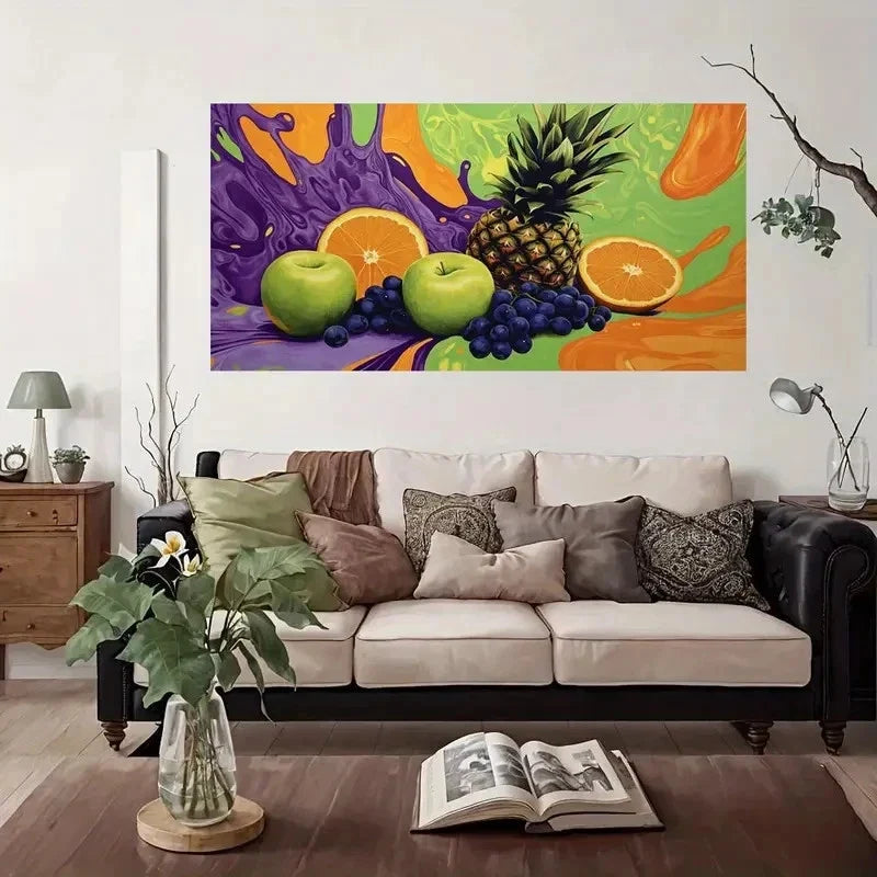 Apple & Grape Design Wall Art Canvas Office Home Room Framed 120x60cm