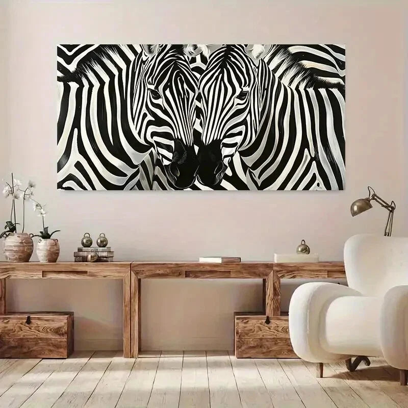Black & White Striped Zebra Wall Art Canvas Office Home Room Framed 80x45cm