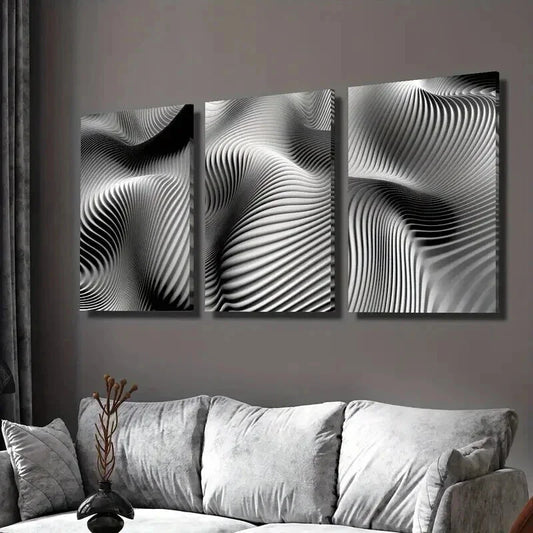 3pcs Black and White Dynamic Line Design Wall Art Set Canvas Framed 40x60cm - High Quality Print 100% Australian Made Wall Canvas Ready to Hang