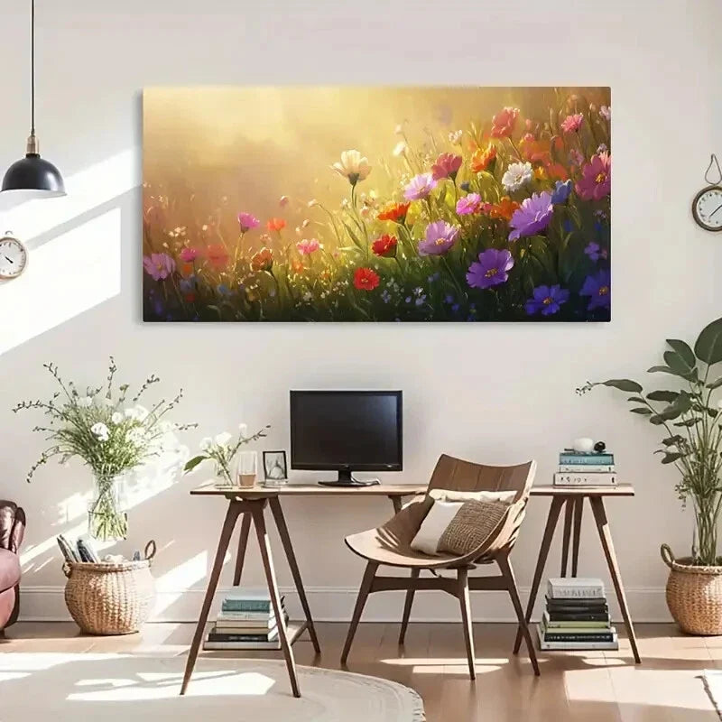 Vibrant Motion Blur Floral Wall Art Canvas Office Home Room Framed 120x60cm