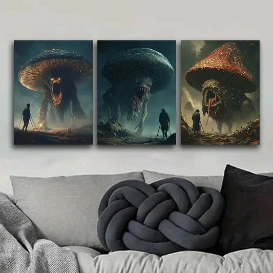 3pcs Mushroom monster Art Painting Metal Print Ready to Hang Art