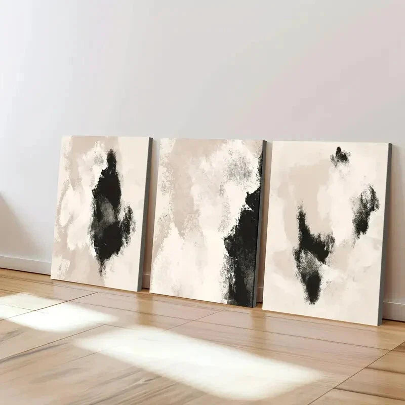 3pcs Abstract Black Neutral Beige Geometric Wall Art Set Canvas Framed 40x60cm - High Quality Print 100% Australian Made Wall Canvas Ready to Hang