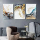3pcs Golden and Blue Fluid Waves with Butterflies Metal Print Ready to Hang Art
