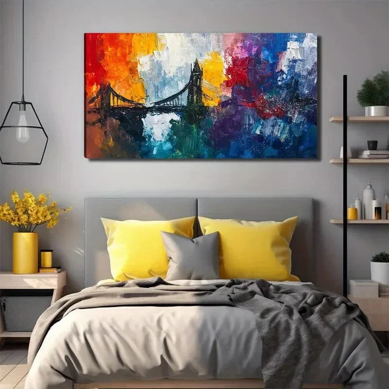 Abstract Suspension Bridge Wall Art Canvas Office Home Room Framed 80x45cm