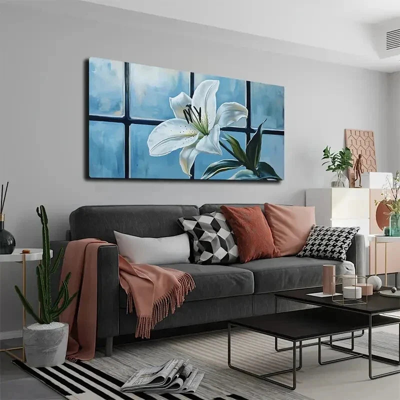 A Blooming White Lily Realistic Wall Art Canvas Office Home Room Framed 120x60cm