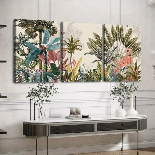 3pcs Beautiful Forest Flowers And Birds Blue Red Wall Art Set Canvas Framed 40x60cm - High Quality Print 100% Australian Made Wall Canvas Ready to Hang