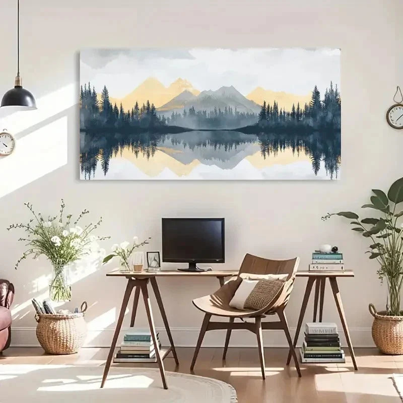 Serene Mountain Reflection Wall Art Canvas Office Home Room Framed 120x60cm
