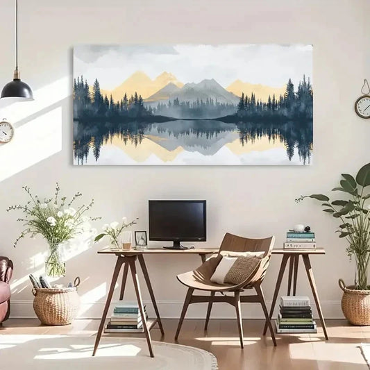 Serene Mountain Reflection Wall Art Canvas Office Home Room Framed 120x60cm