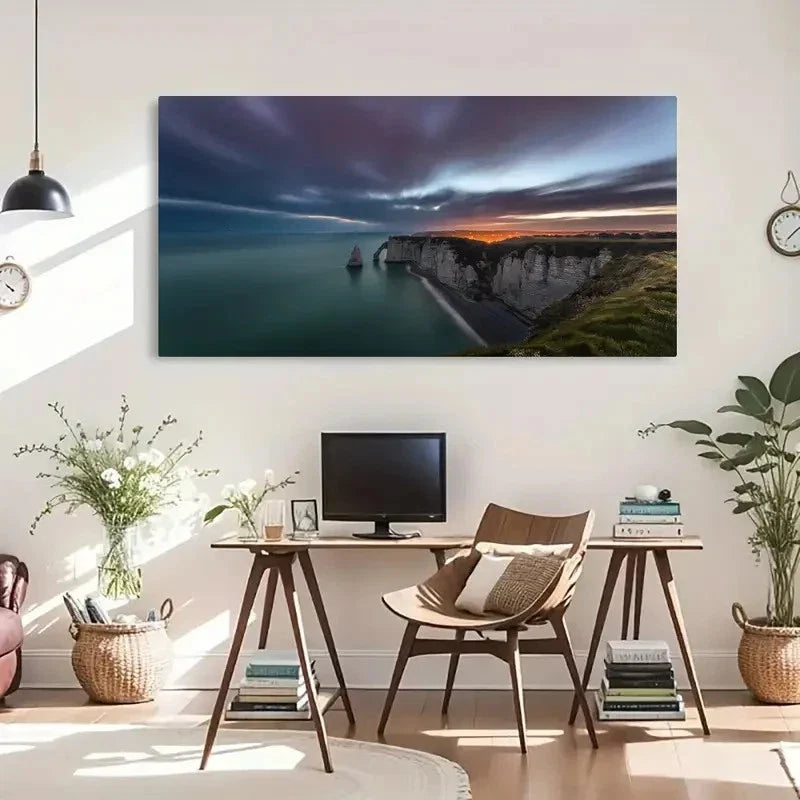 Early Morning Cliff Scenery Wall Art Canvas Office Home Room Framed 120x60cm