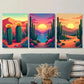 3pcs Desert Oasis Triptych Vibrant Cactus Sunset Metal Print Ready to Hang Art