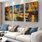 3pcs vibrant Autumn Night Cityscape Wall Art Set Canvas Framed 40x60cm - High Quality Print 100% Australian Made Wall Canvas Ready to Hang