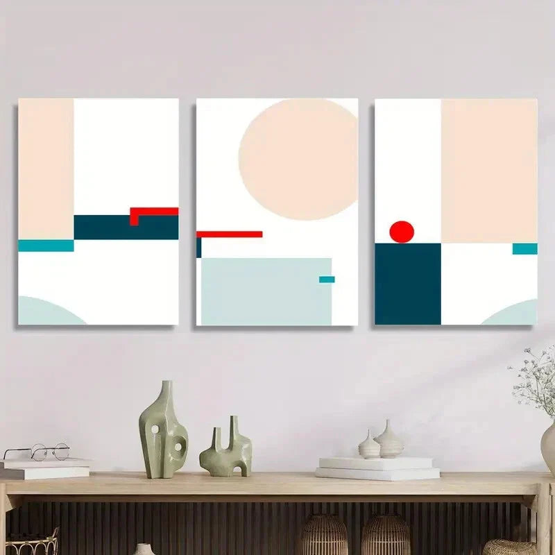 3pcs Abstract midcentury colorful geometric poster Metal Print Ready to Hang Art