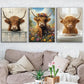 3pcs Highland Cows Blue Sky & White Clouds Brown Wall Art Set Canvas Framed 40x60cm - High Quality Print 100% Australian Made Wall Canvas Ready to Hang