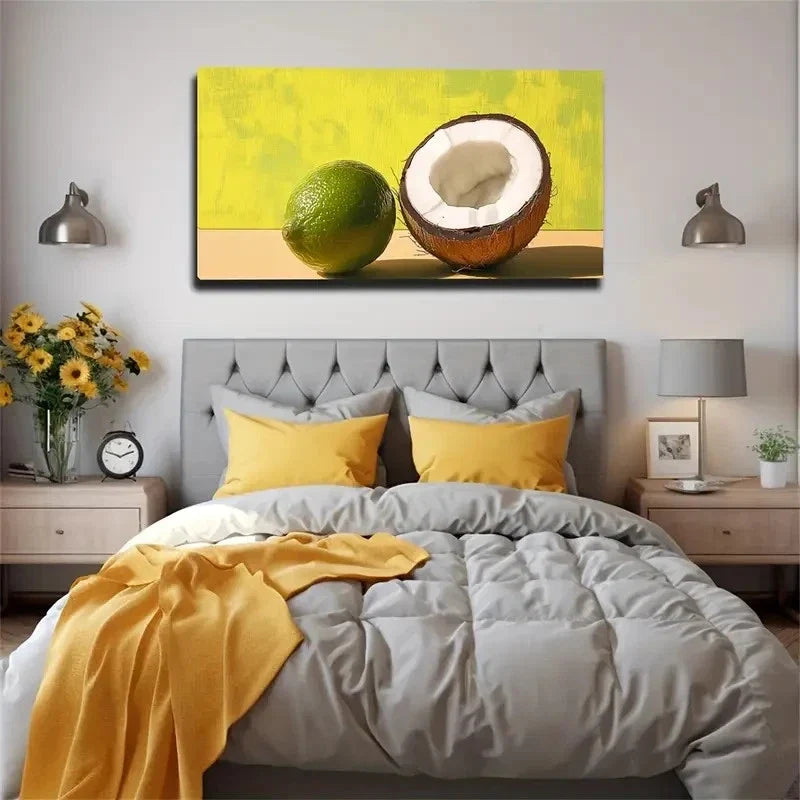 Cut Fruit Coconut Suitable Wall Art Canvas Office Home Room Framed 80x45cm
