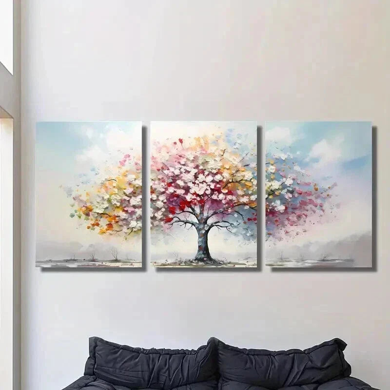 3pcs Blooming Rainbow Flower Tree Wall Art Set Canvas Framed 40x60cm - High Quality Print 100% Australian Made Wall Canvas Ready to Hang