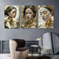 3pcs Elegant Abstract Faces with Golden Shards Metal Print Ready to Hang Art