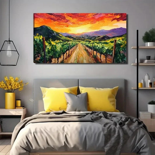 Dusk Vineyard Conference Wall Art Canvas Office Home Room Framed 120x60cm