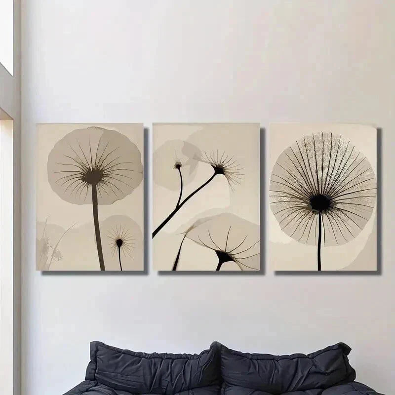 3pcs Beige Botanical Line Floral Decoration Wall Art Set Canvas Framed 40x60cm - High Quality Print 100% Australian Made Wall Canvas Ready to Hang