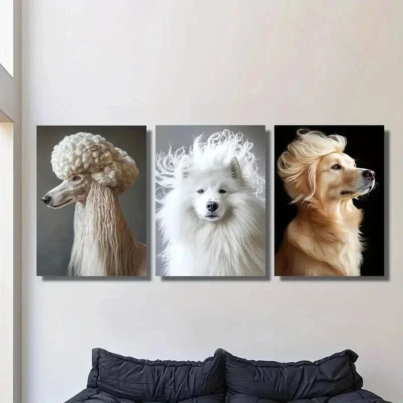 3pcs Elegant Pet Dog Animal Portrait Wall Art Set Canvas Framed 40x60cm - High Quality Print 100% Australian Made Wall Canvas Ready to Hang