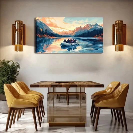 Boat & People in Life jackets Wall Art Canvas Office Home Room Framed 120x60cm