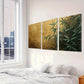 3pcs Green Leaves on Golden Background Wall Art Set Canvas Framed 40x60cm - High Quality Print 100% Australian Made Wall Canvas Ready to Hang