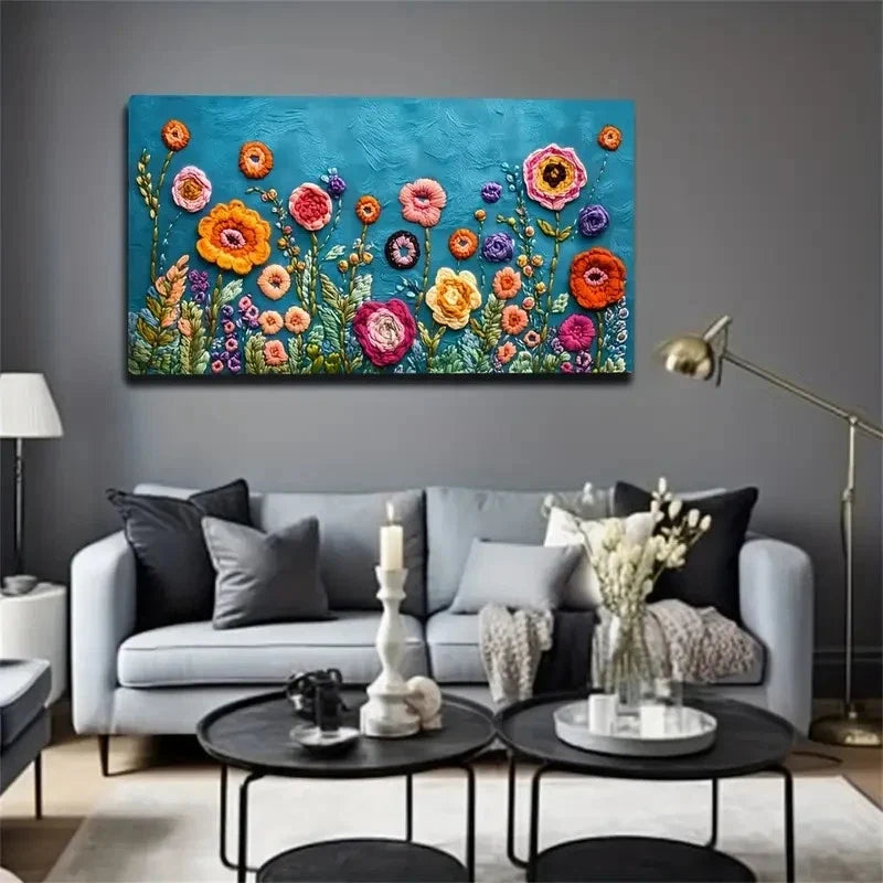Textured Flowers Modern Style Wall Art Canvas Office Home Room Framed 120x60cm