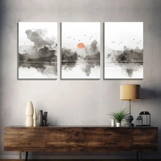 3pcs 3 Pastel Abstract Landscape Modern Wall Art Set Canvas Framed 40x60cm - High Quality Print 100% Australian Made Wall Canvas Ready to Hang