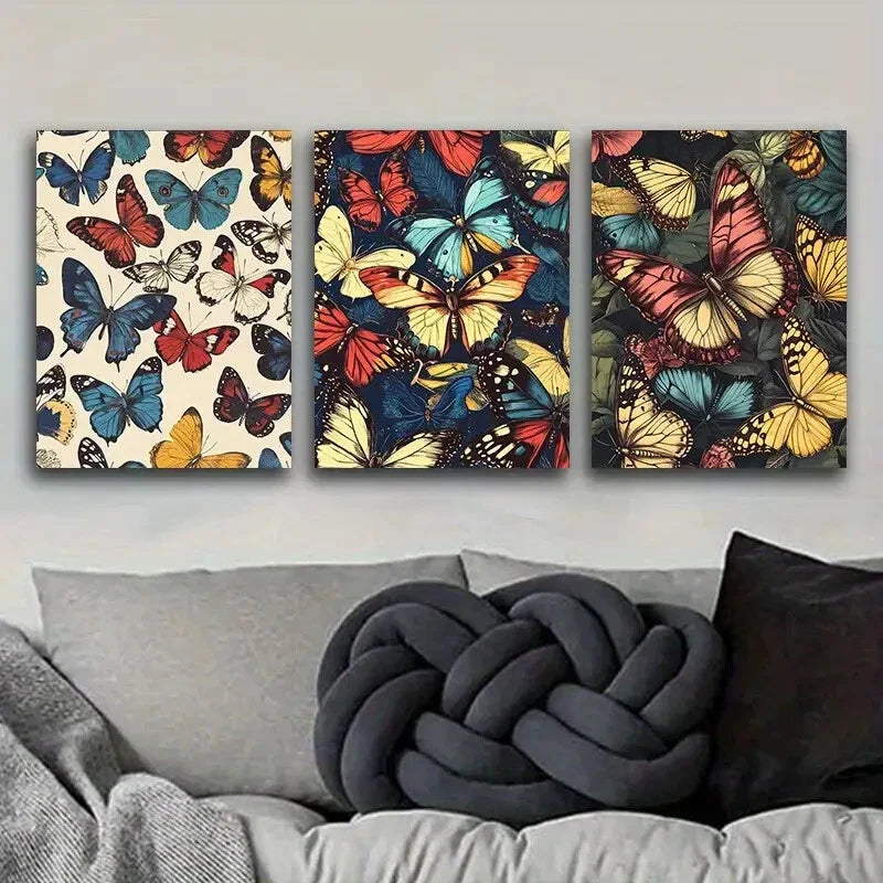 3pcs Vintage illustration of butterflies Metal Print Ready to Hang Art