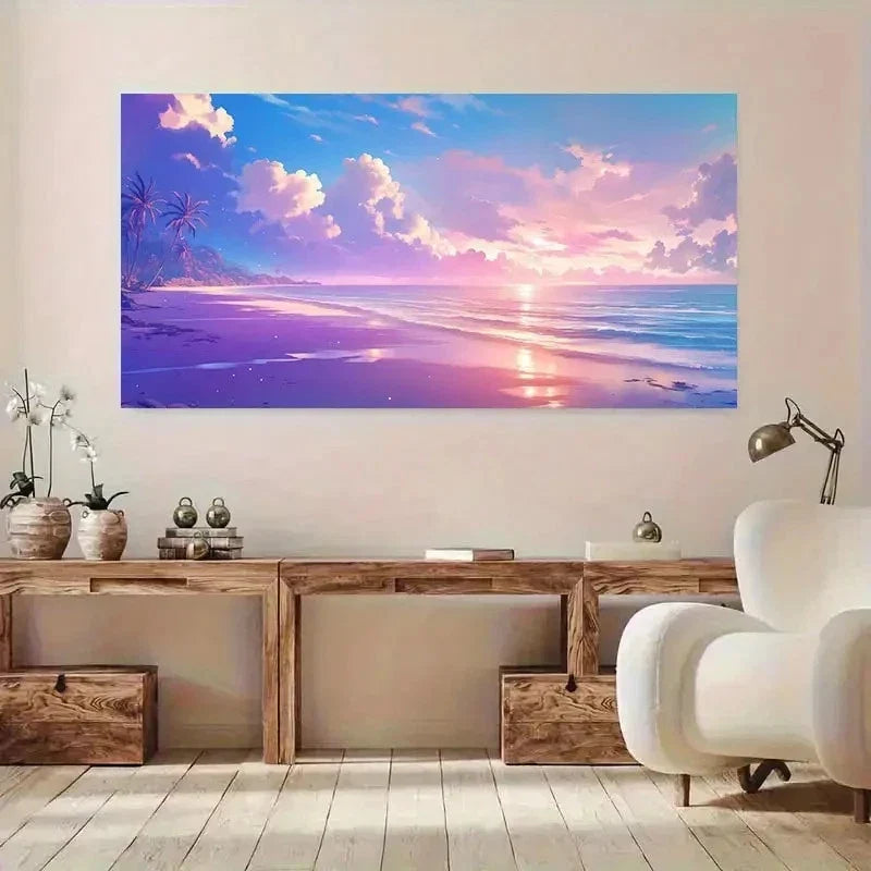 Vibrant Seaside Sunset Scenery Wall Art Canvas Office Home Room Framed 80x45cm