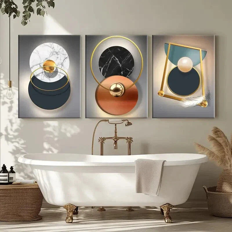 3pcs Beautiful Modern Gold Ring Blue Black White Wall Art Set Canvas Framed 40x60cm - High Quality Print 100% Australian Made Wall Canvas Ready to Hang
