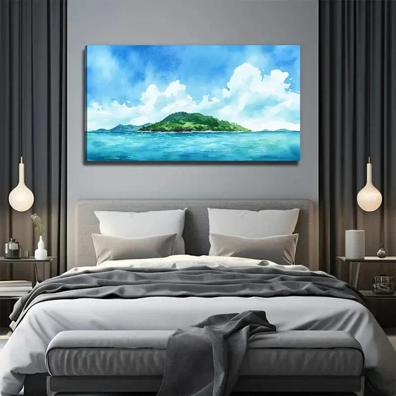 Sea Island Suitable Nature Wall Art Canvas Office Home Room Framed 80x45cm